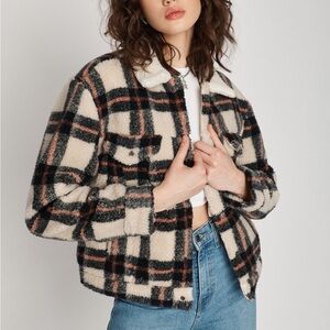 Levi's Cream, Black and Pink Girly Ex-Boyfriend Trucker Sherpa Fleece Jacket